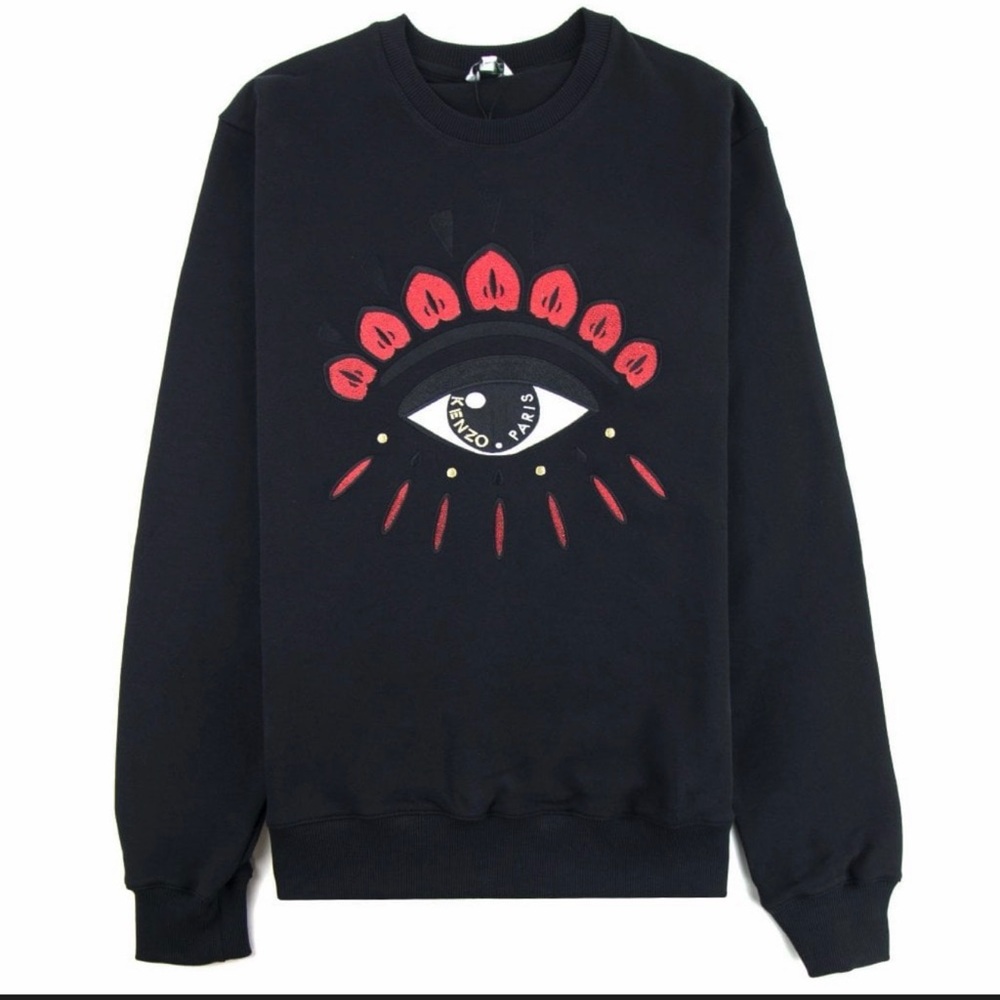 Kenzo Black Crewneck Sweatshirt with Red Eye Motif